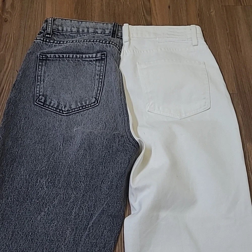 REVICE Two-Tone‎ Straight Jeans in White and Washed Gray